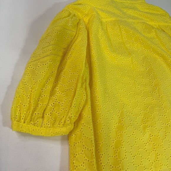 Draper James Top Womens XXL 2X Yellow Eyelet Shortsleeve Cottagecore Blouse - Picture 6 of 9